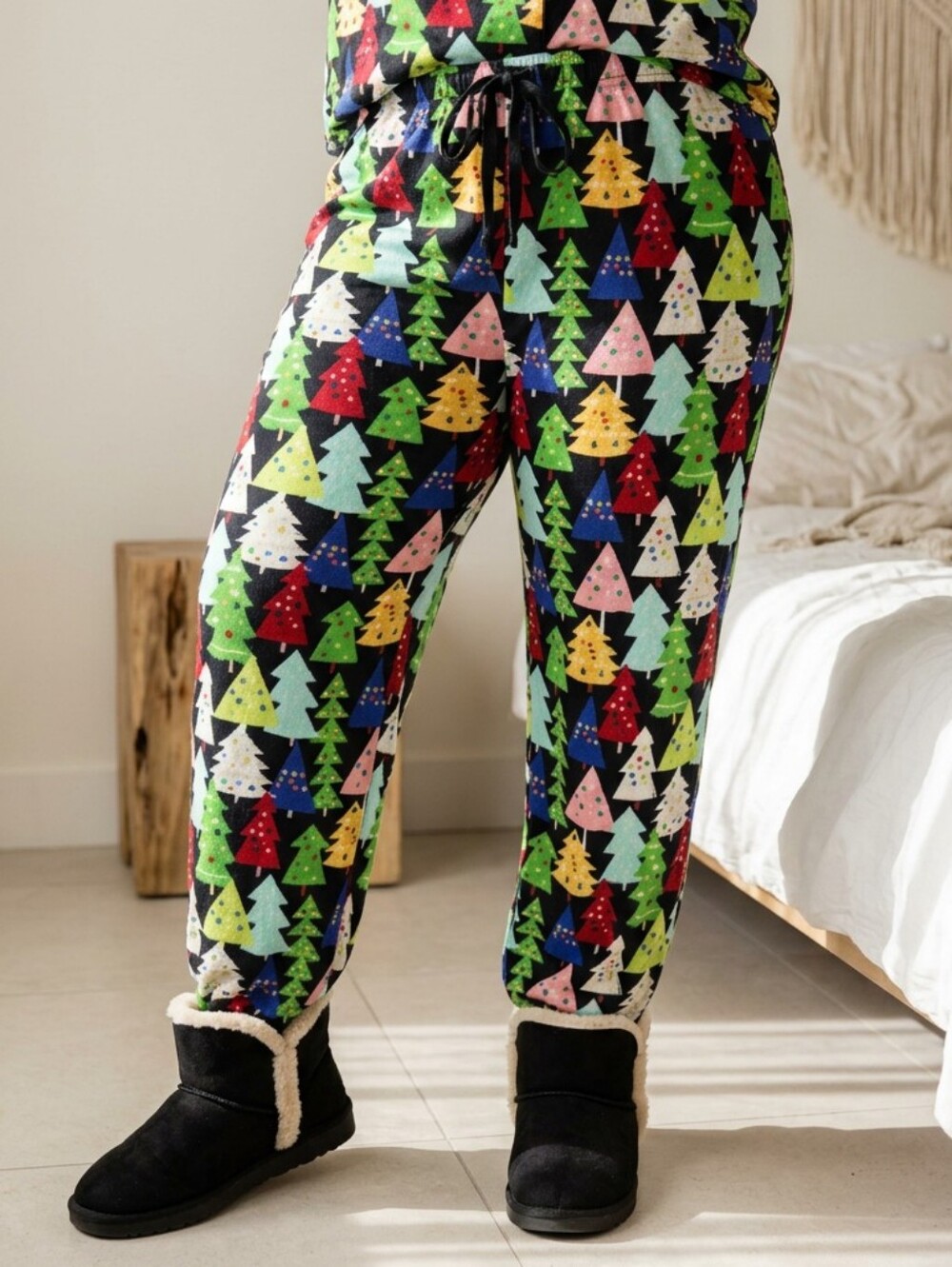 Plus 2X Christmas Tree Fleece Pajama Pants Colorful Holiday Lounge PJs 20W 22W